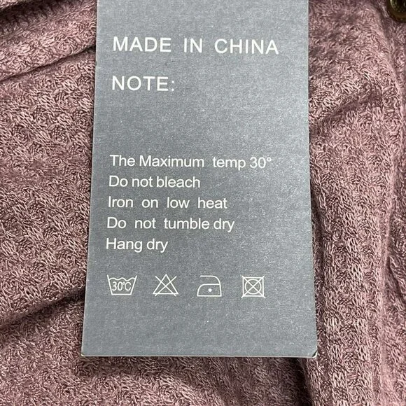 Iwollence Womens Small Waffle Knit Top Mauve Long Sleeve V Neck Tie Knot NWTs - Picture 7 of 8